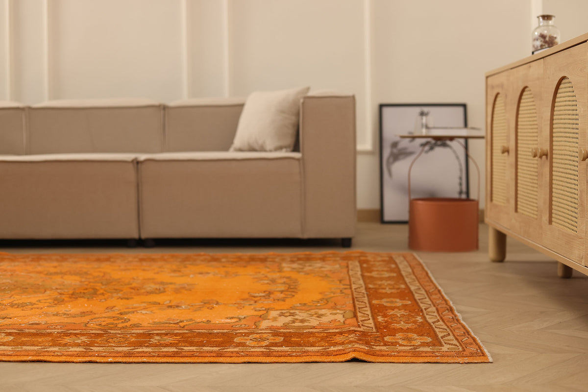 Vintage Isparta Turkish Area Rug 6x10 ft — Orange & Brown Overdyed (No. 39599)