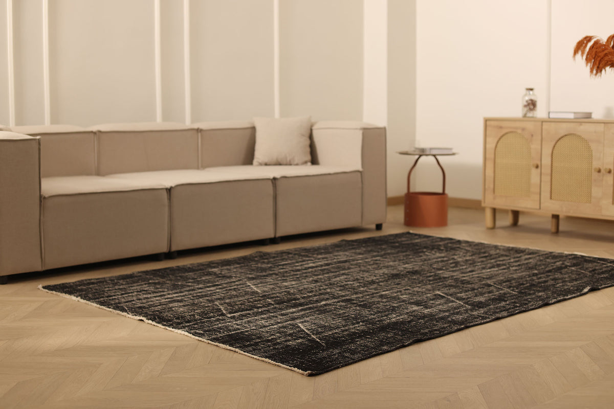 Vintage Manisa Turkish Area Rug 6x8 ft — Gray Overdyed