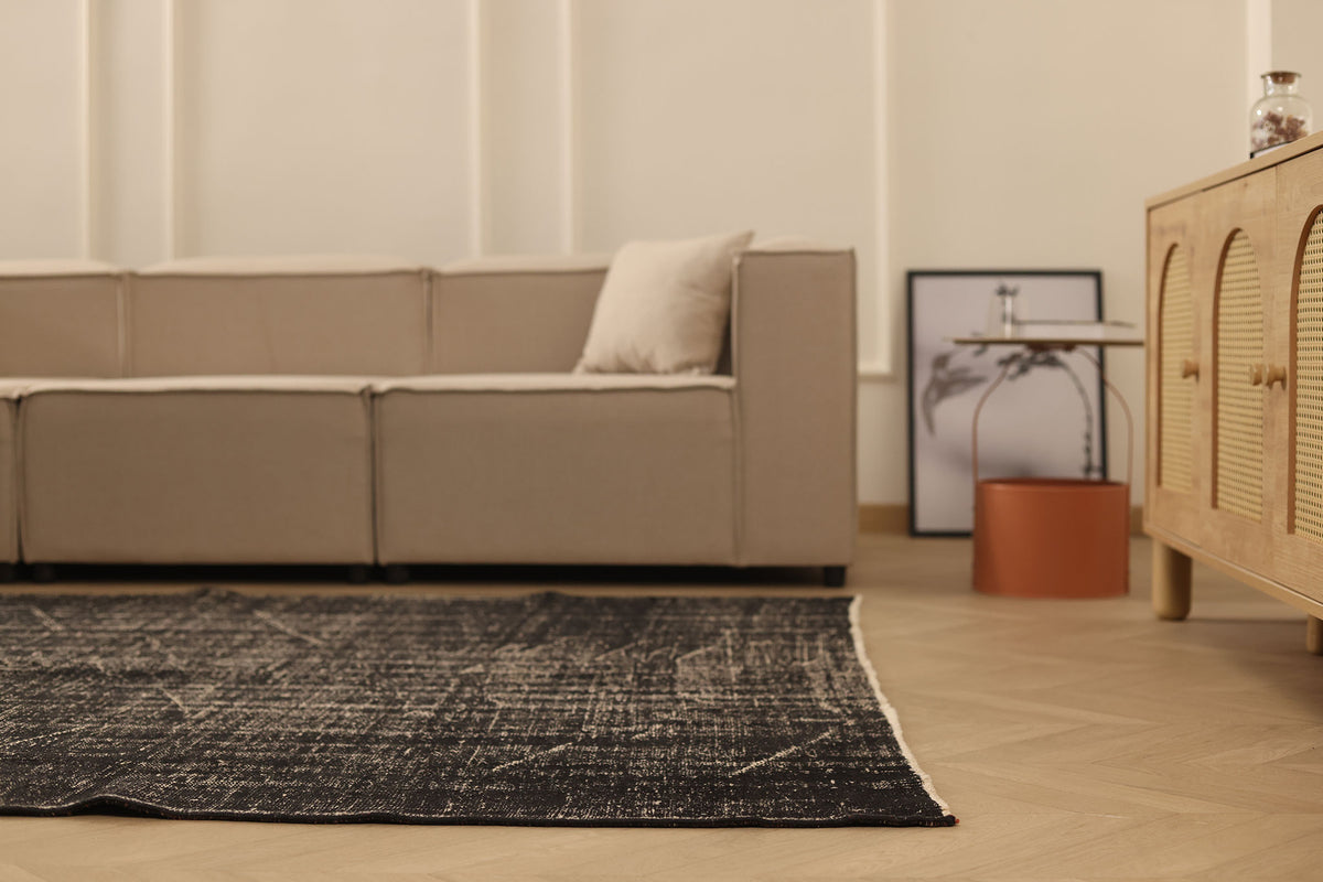 Vintage Manisa Turkish Area Rug 6x8 ft — Gray Overdyed