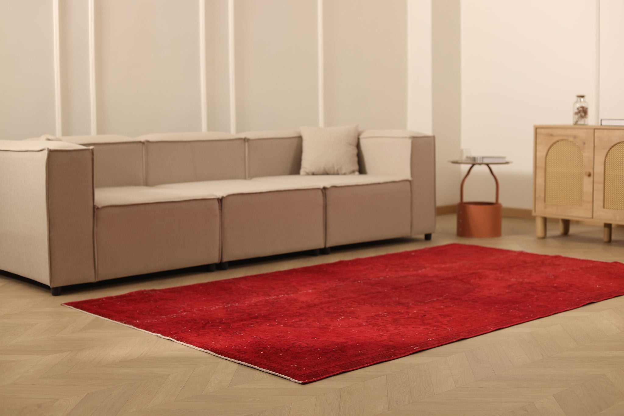 Vintage Isparta Turkish Area Rug 5x9 ft — Red Overdyed (No. 39602)