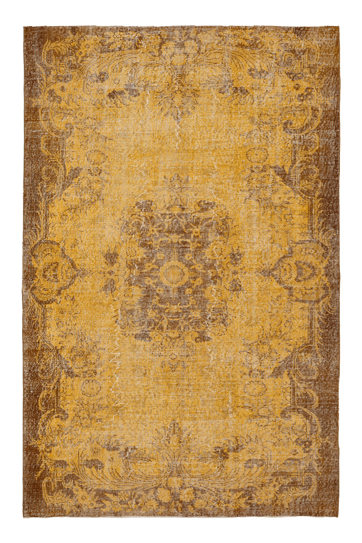 Vintage Isparta Turkish Area Rug 5x9 ft — Yellow & Brown Overdyed