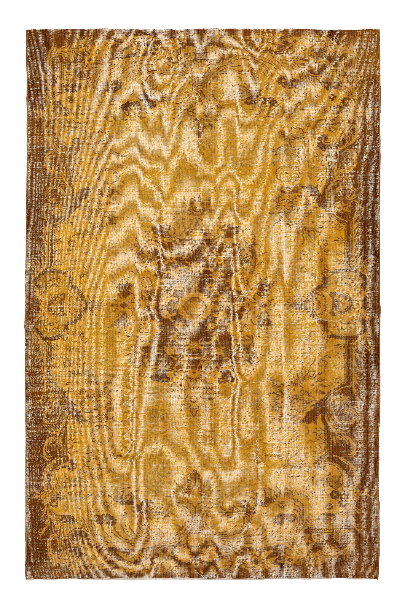 Vintage Isparta Turkish Area Rug 5x9 ft — Yellow & Brown Overdyed