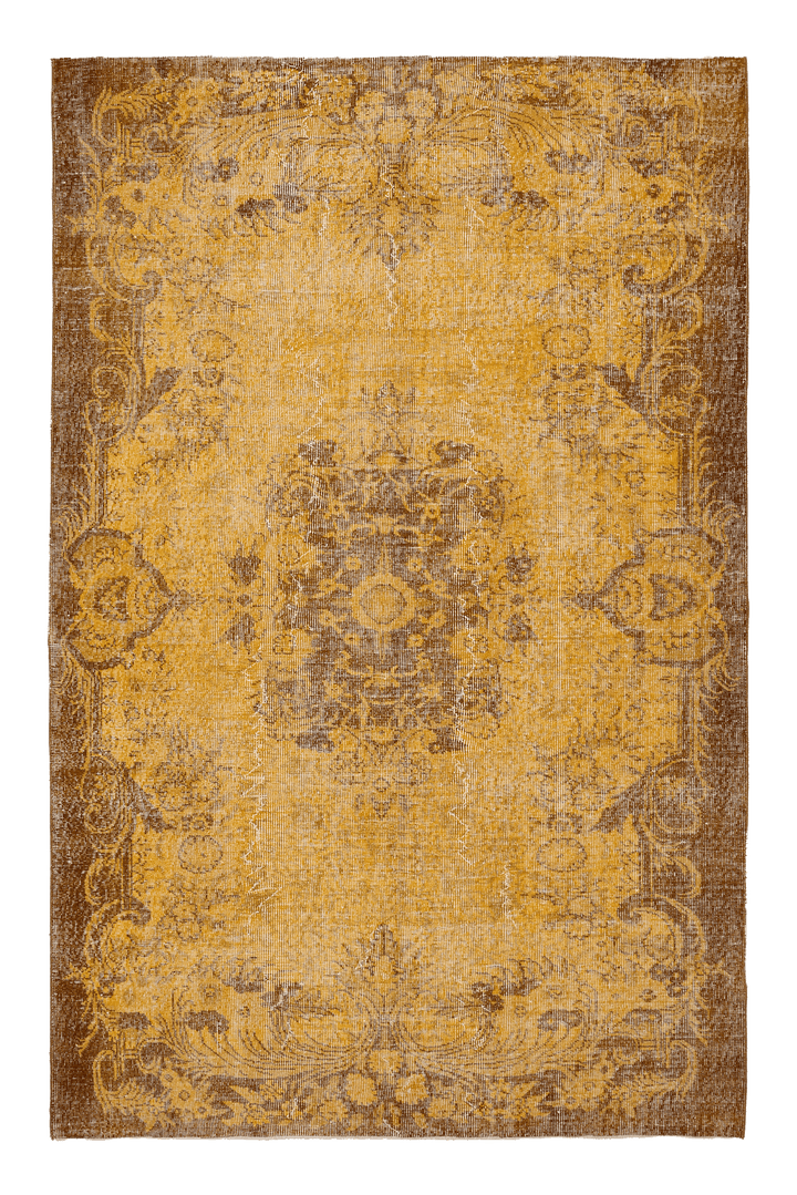 Vintage Isparta Turkish Area Rug 5x9 ft — Yellow & Brown Overdyed