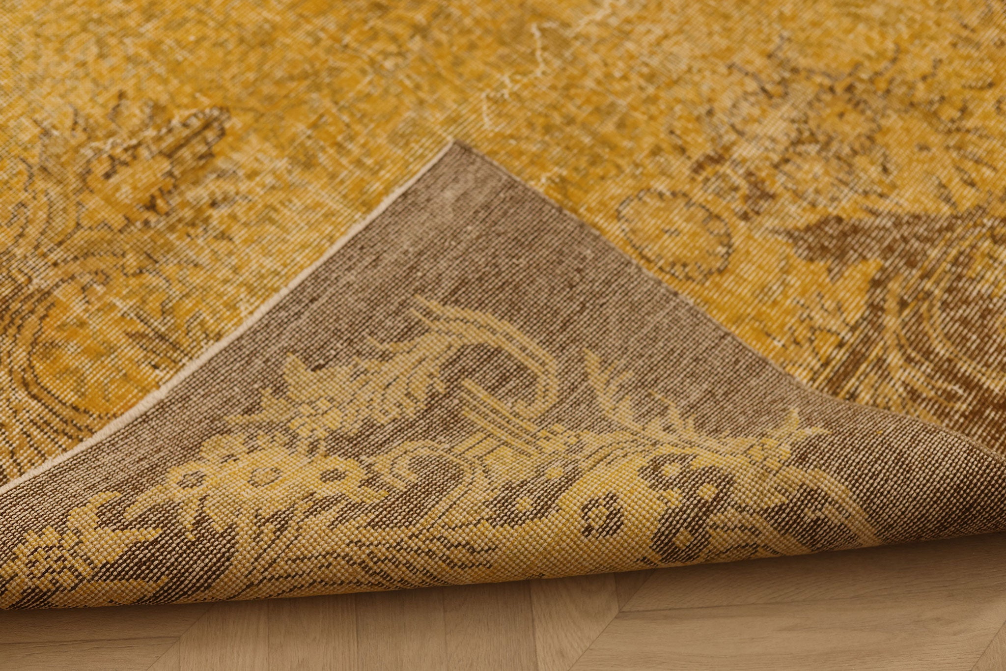 Vintage Isparta Turkish Area Rug 5x9 ft — Yellow & Brown Overdyed