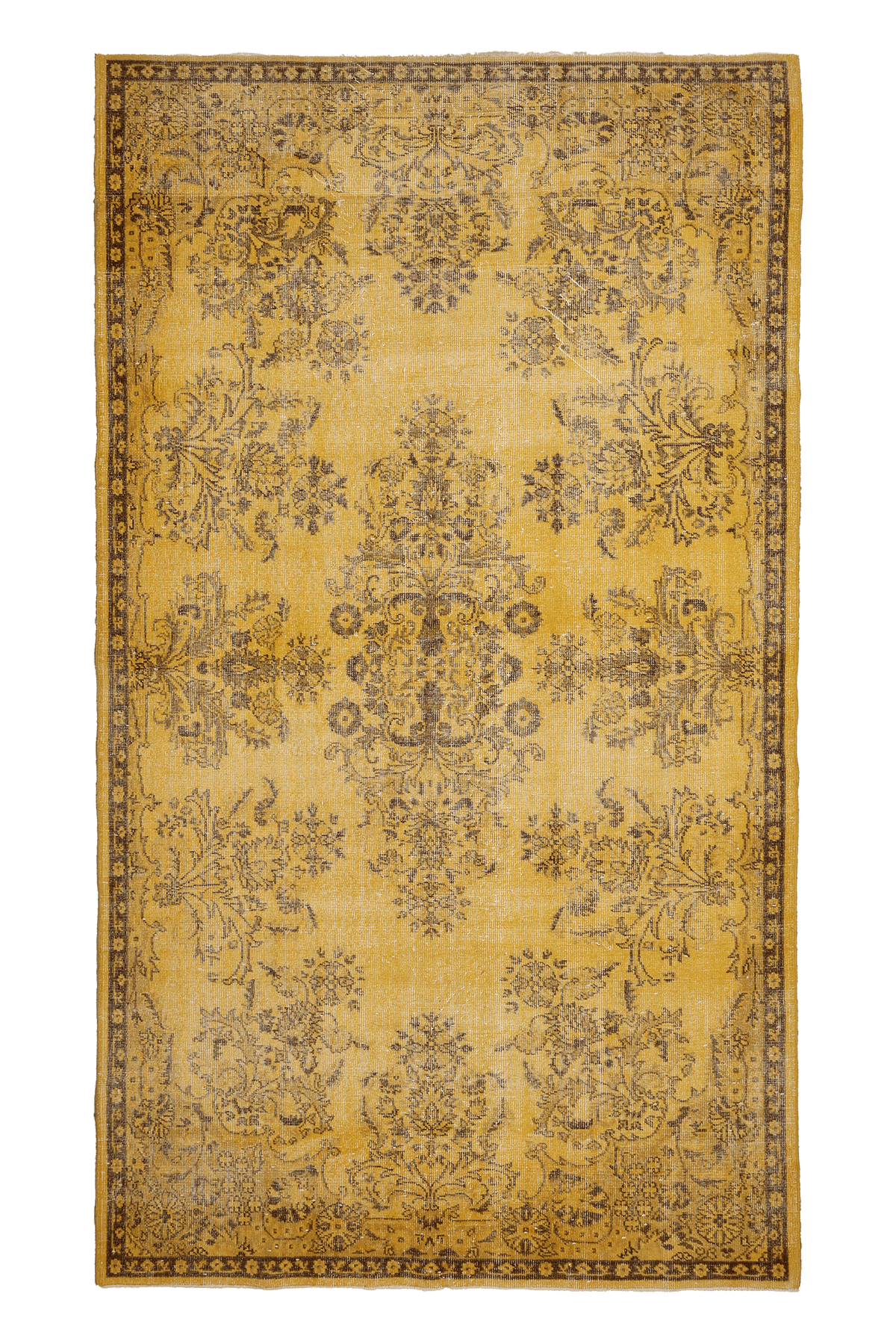 Vintage Isparta Turkish Area Rug 5x10 ft — Yellow & Brown Floral