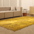 Vintage Isparta Turkish Area Rug 5x10 ft — Yellow & Brown Floral
