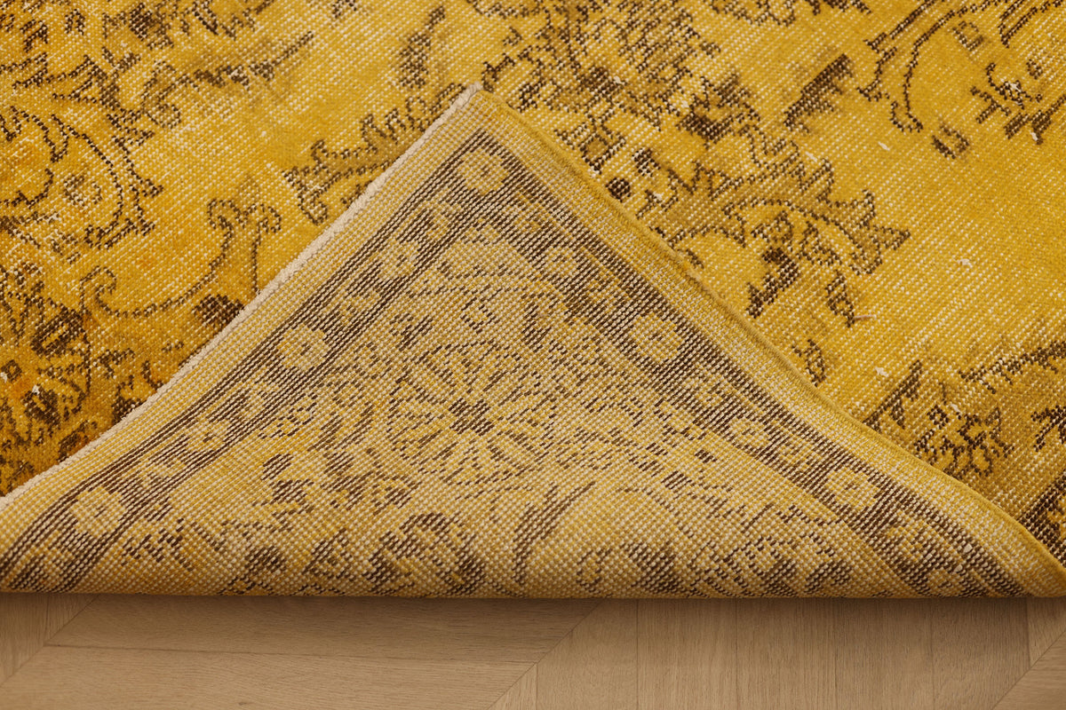 Vintage Isparta Turkish Area Rug 5x10 ft — Yellow & Brown Floral