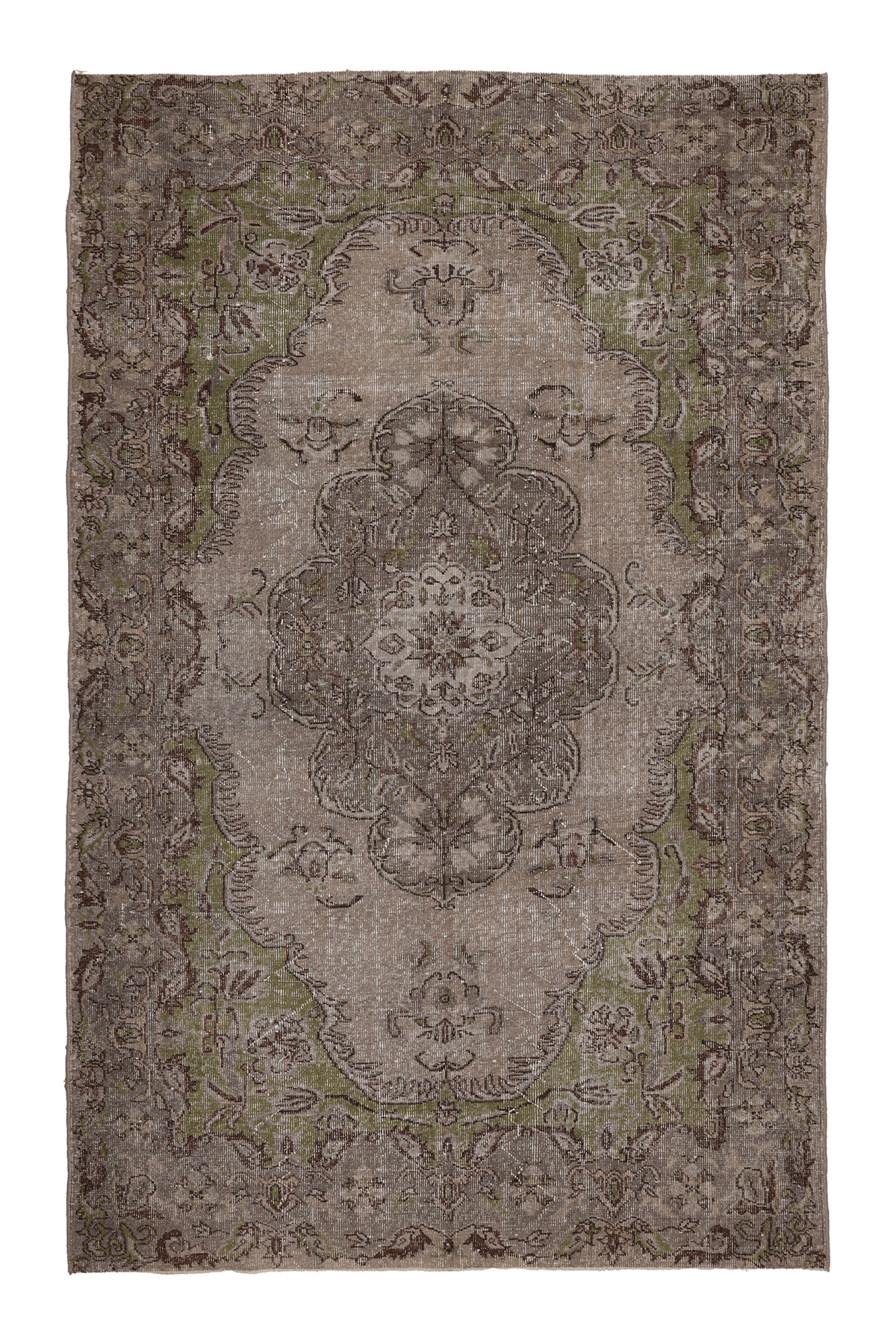 Vintage Isparta Turkish Area Rug 5x8 ft — Gray & Green Floral