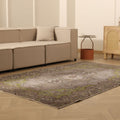 Vintage Isparta Turkish Area Rug 5x8 ft — Gray & Green Floral