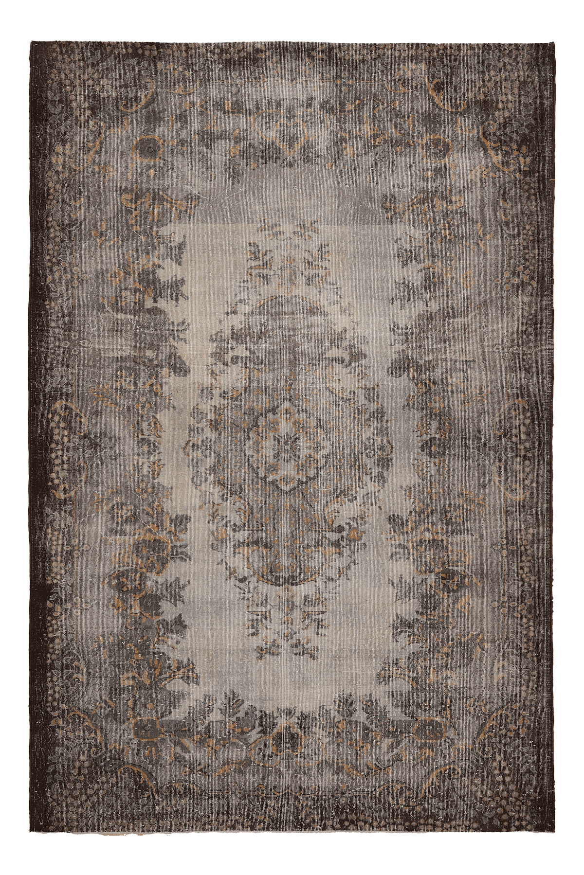 Vintage Isparta Turkish Area Rug 6x9 ft — Gray & Brown Floral