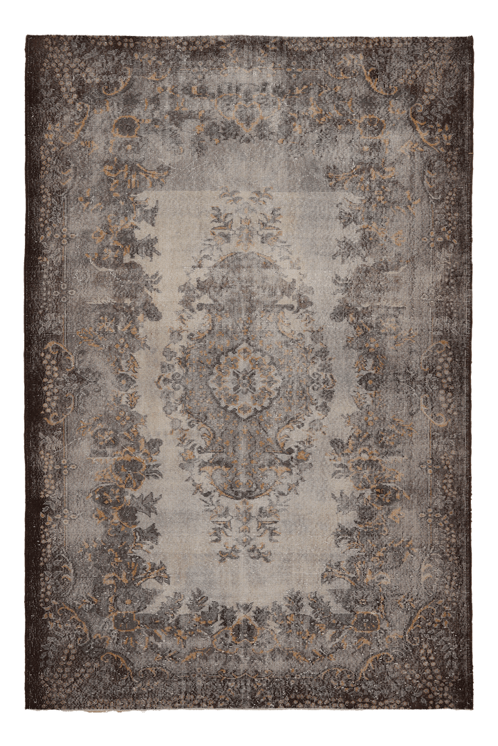Vintage Isparta Turkish Area Rug 6x9 ft — Gray & Brown Floral