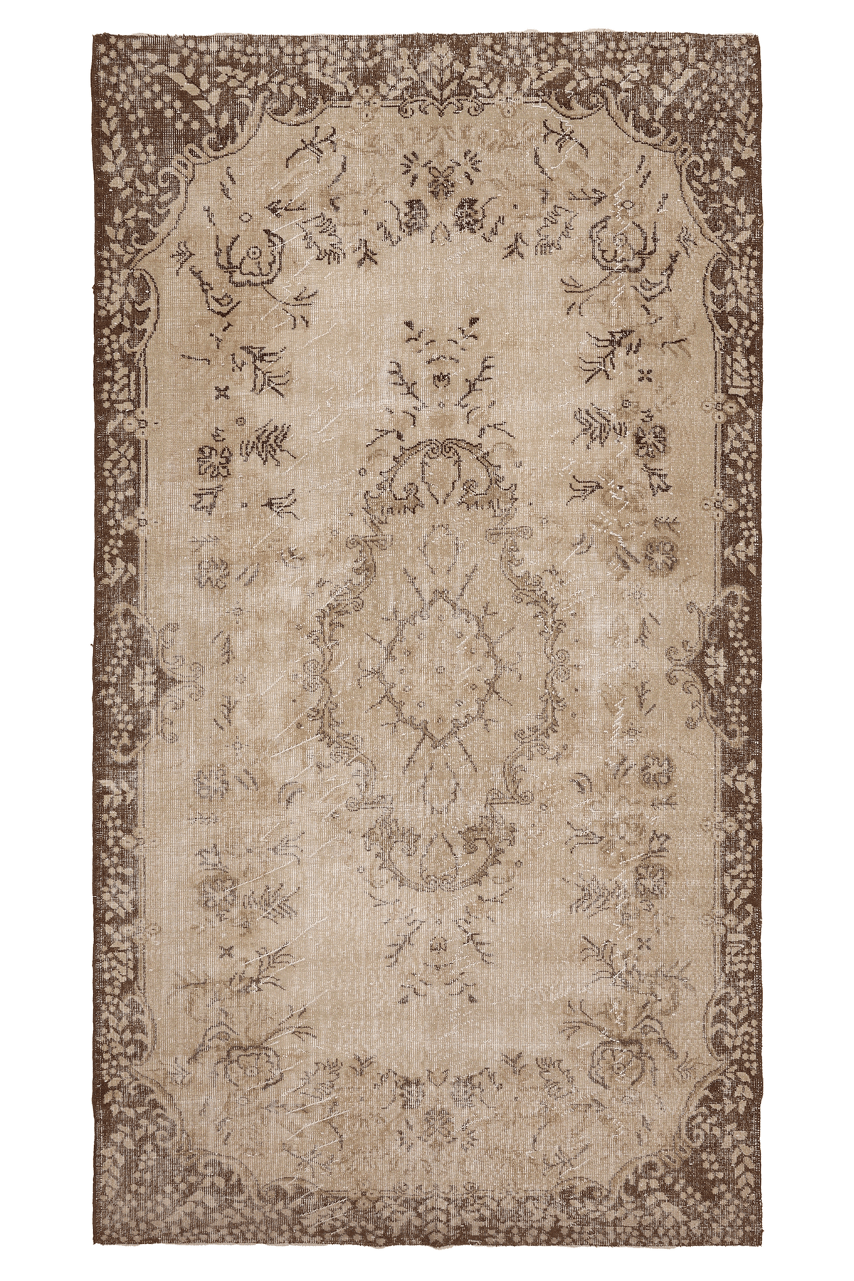 Vintage Isparta Turkish Area Rug 5x10 ft — Beige & Brown Floral (No. 39608)