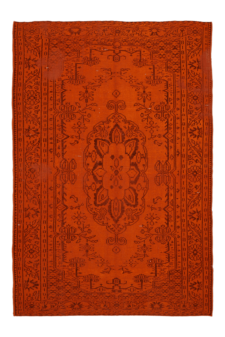 Vintage Manisa Turkish Area Rug 6x9 ft — Orange Overdyed