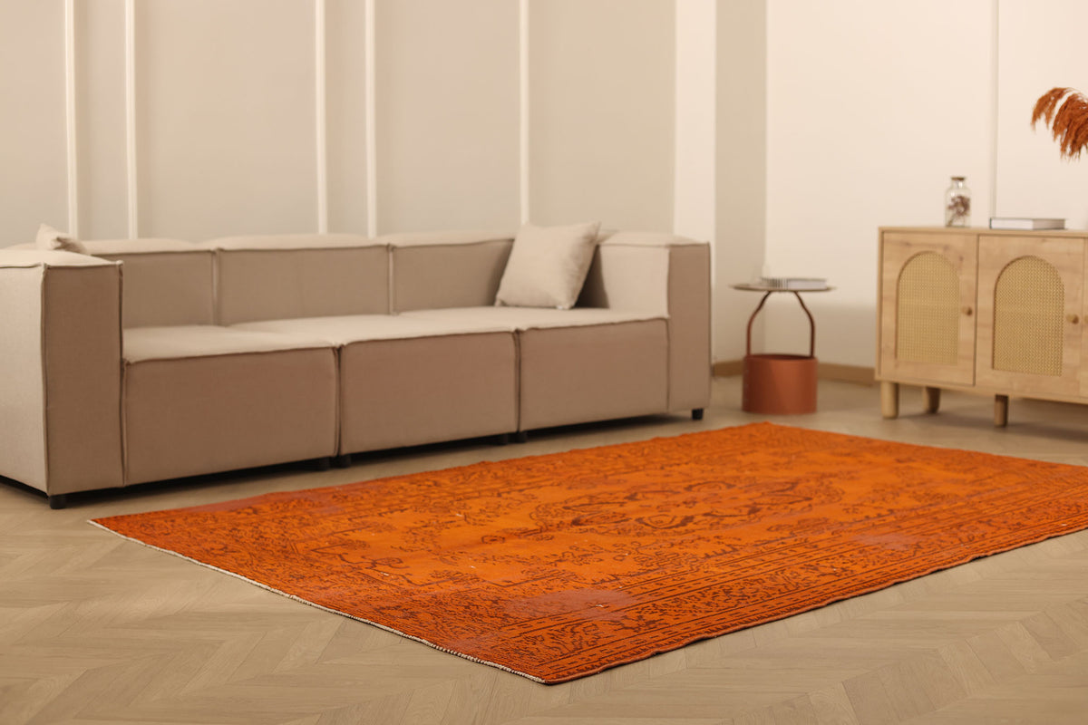 Vintage Manisa Turkish Area Rug 6x9 ft — Orange Overdyed