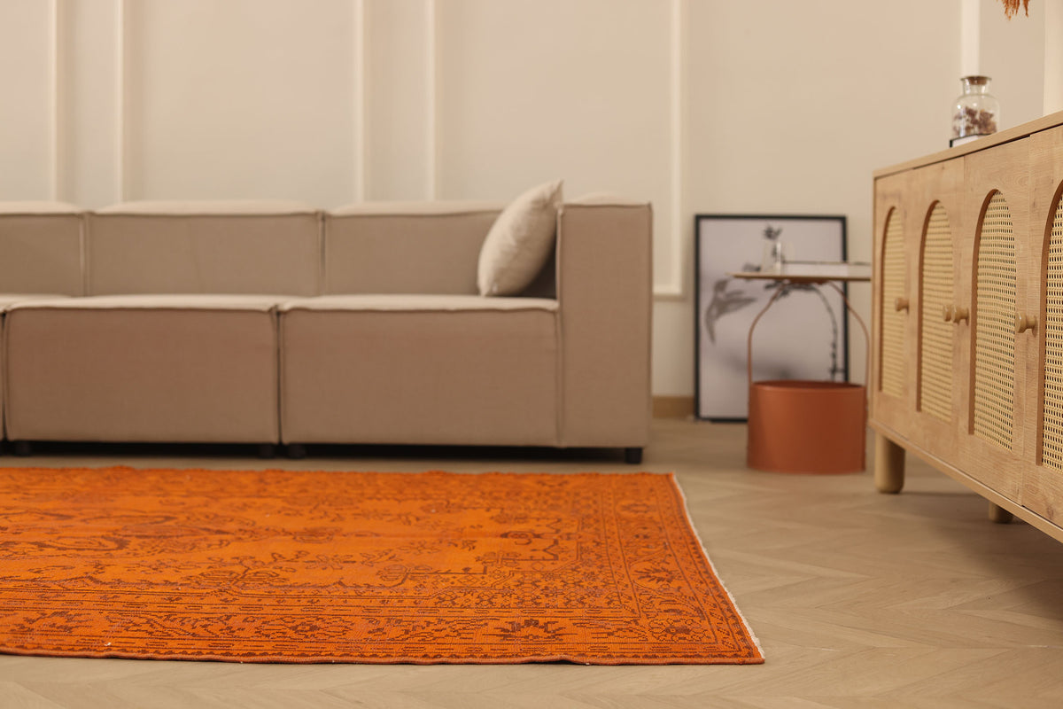 Vintage Manisa Turkish Area Rug 6x9 ft — Orange Overdyed