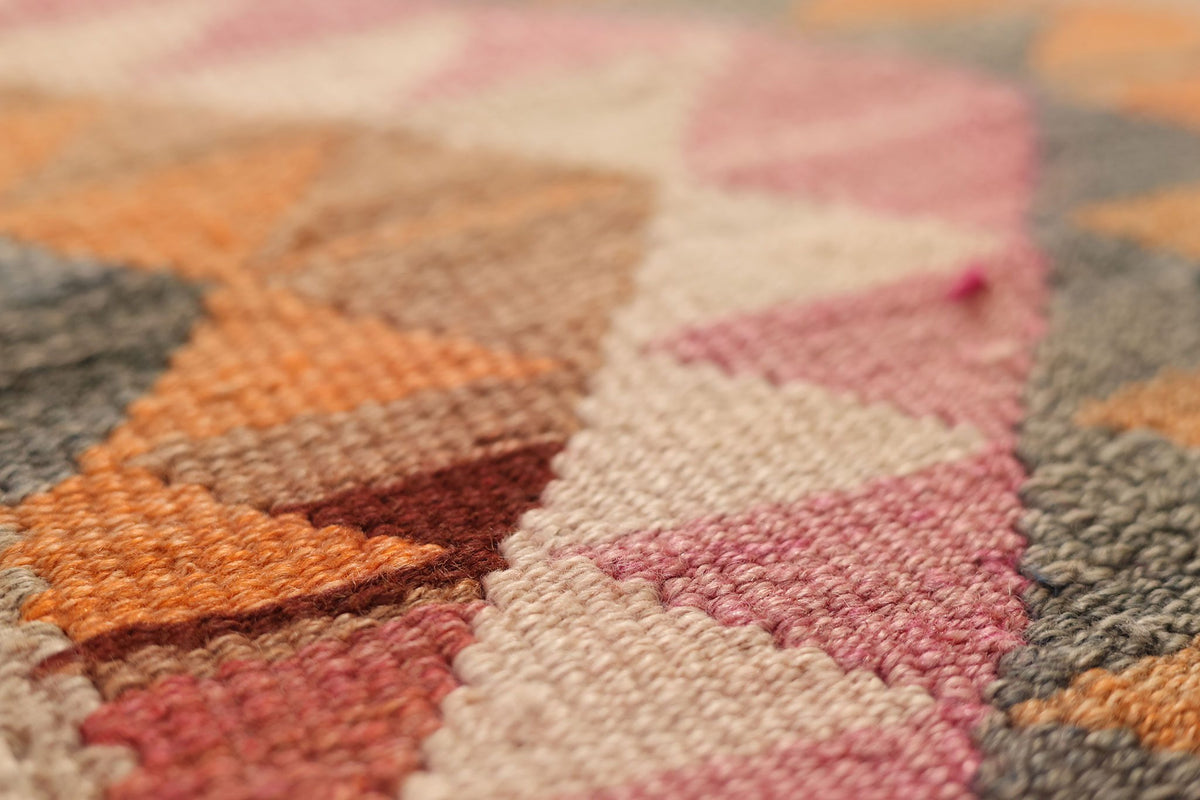 Vintage Southeastern Persian Style Kilim Runner Rug 4x11 ft — Orange & Pink Geometric