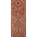 Vintage Southeastern Persian Style Kilim Runner Rug 4x11 ft — Orange & Pink Geometric