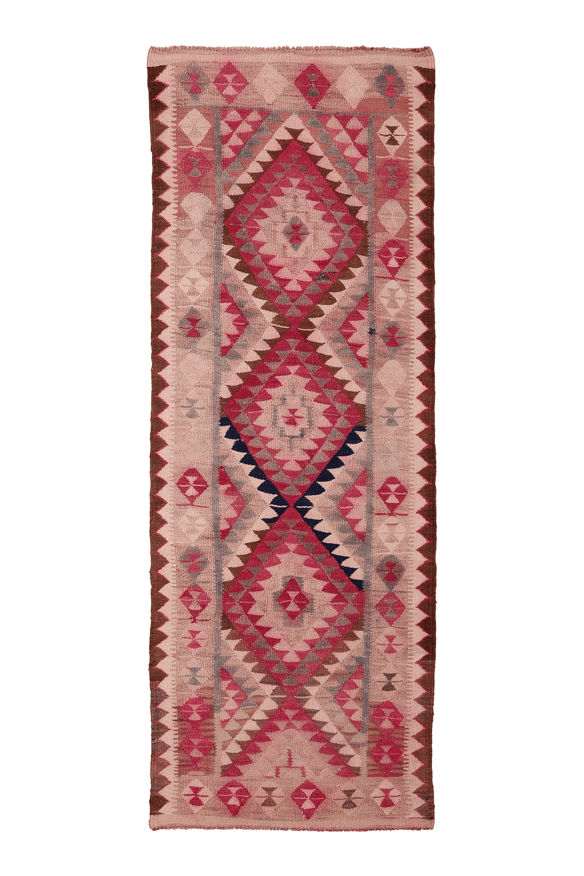 Vintage Southeastern Persian Style Kilim Runner Rug 3x8 ft — Pink & Beige Geometric