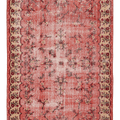 Vintage Isparta Turkish Area Rug 5x8 ft — Red & Beige Distressed