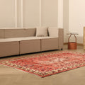 Vintage Isparta Turkish Area Rug 5x8 ft — Red & Beige Distressed
