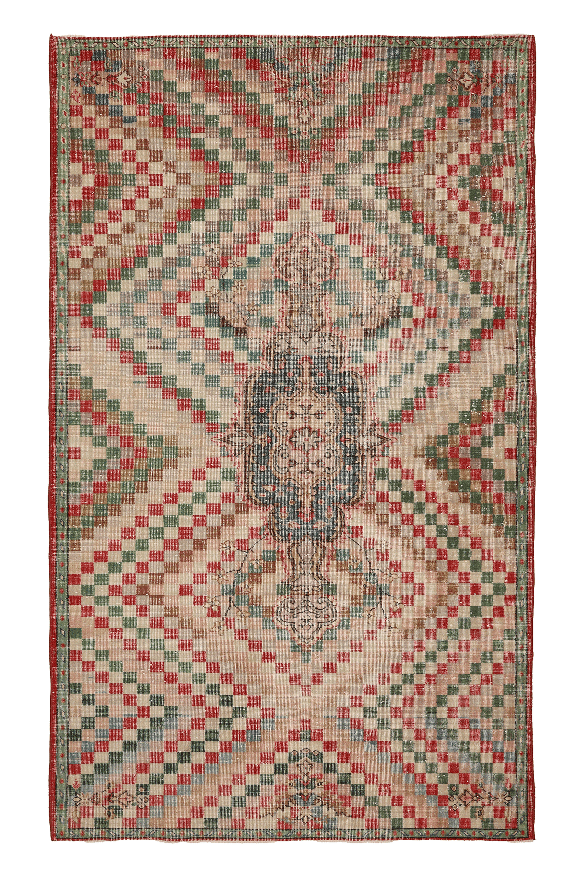 Vintage Isparta Turkish Area Rug 5x12 ft — Beige & Red Geometric