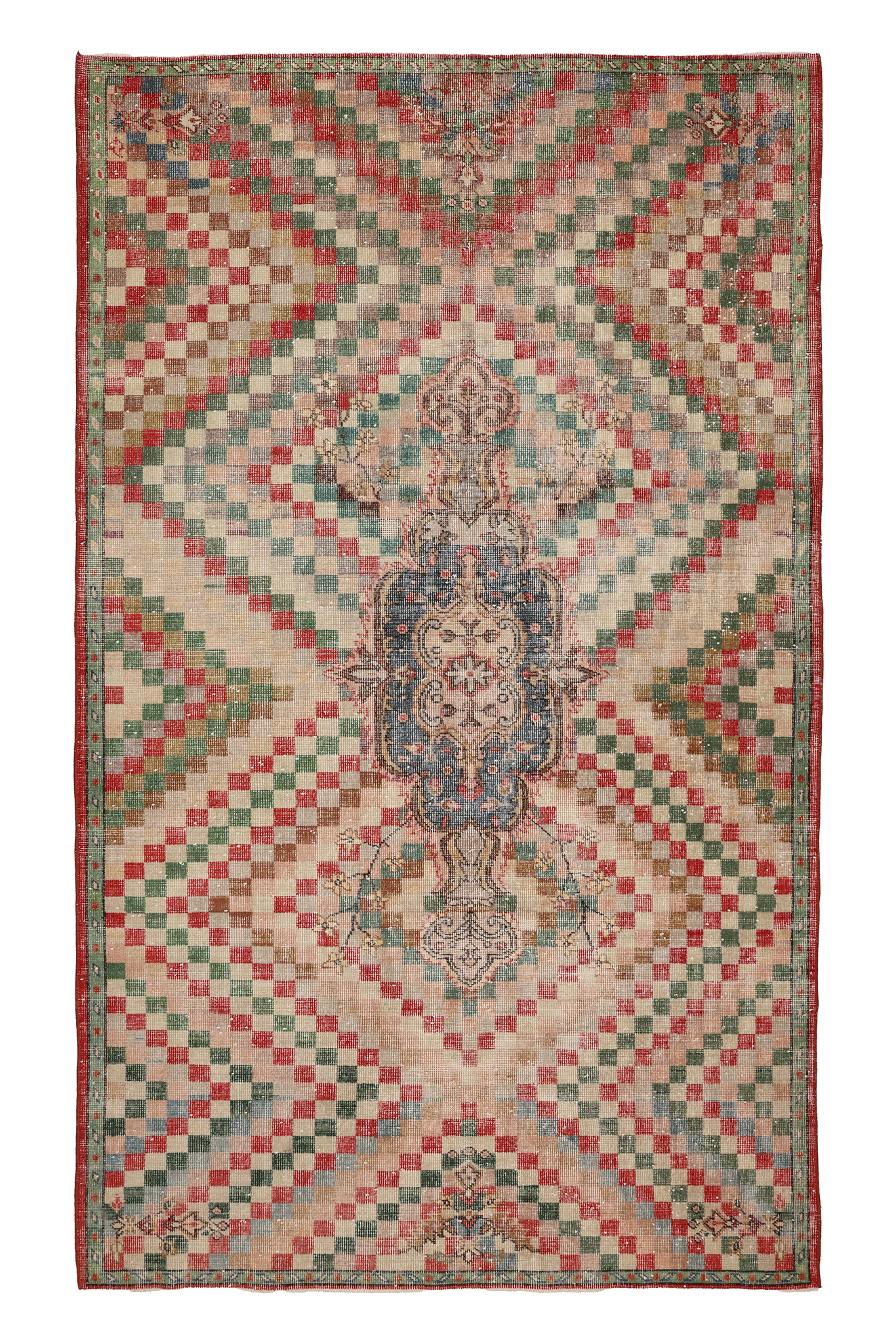 Vintage Isparta Turkish Area Rug 5x12 ft — Beige & Red Geometric