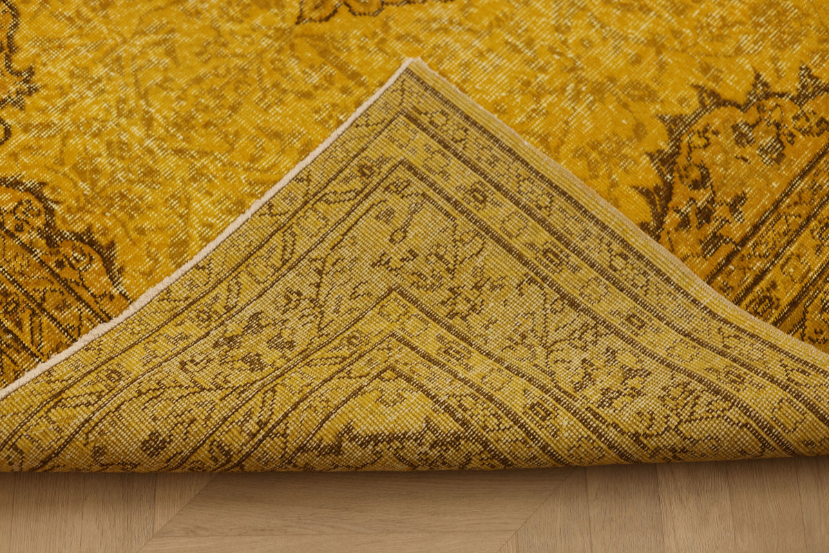 Vintage Isparta Turkish Area Rug 5x8 ft — Yellow & Brown Overdyed