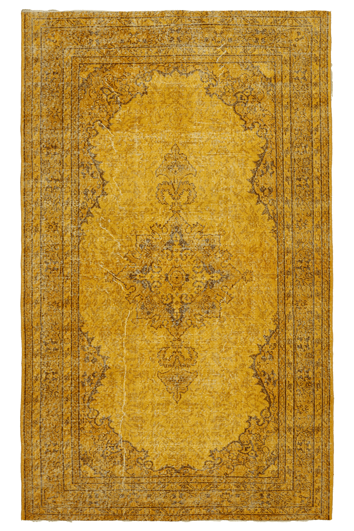Vintage Isparta Turkish Area Rug 5x8 ft — Yellow & Brown Overdyed