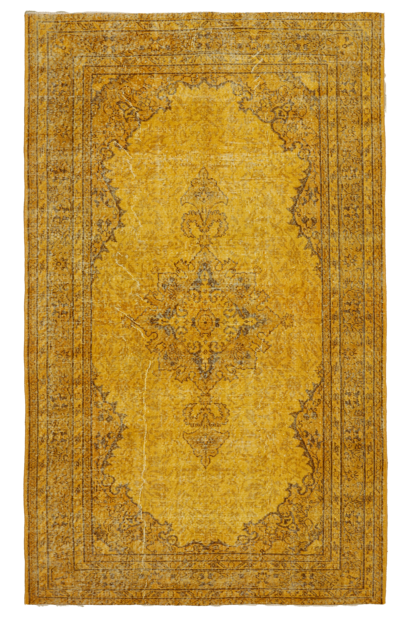 Vintage Isparta Turkish Area Rug 5x8 ft — Yellow & Brown Overdyed