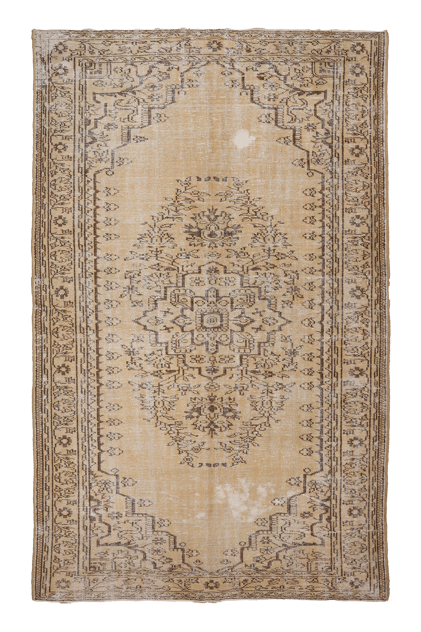 Vintage Manisa Turkish Area Rug 6x9 ft — Beige & Brown Distressed (No. 39903)