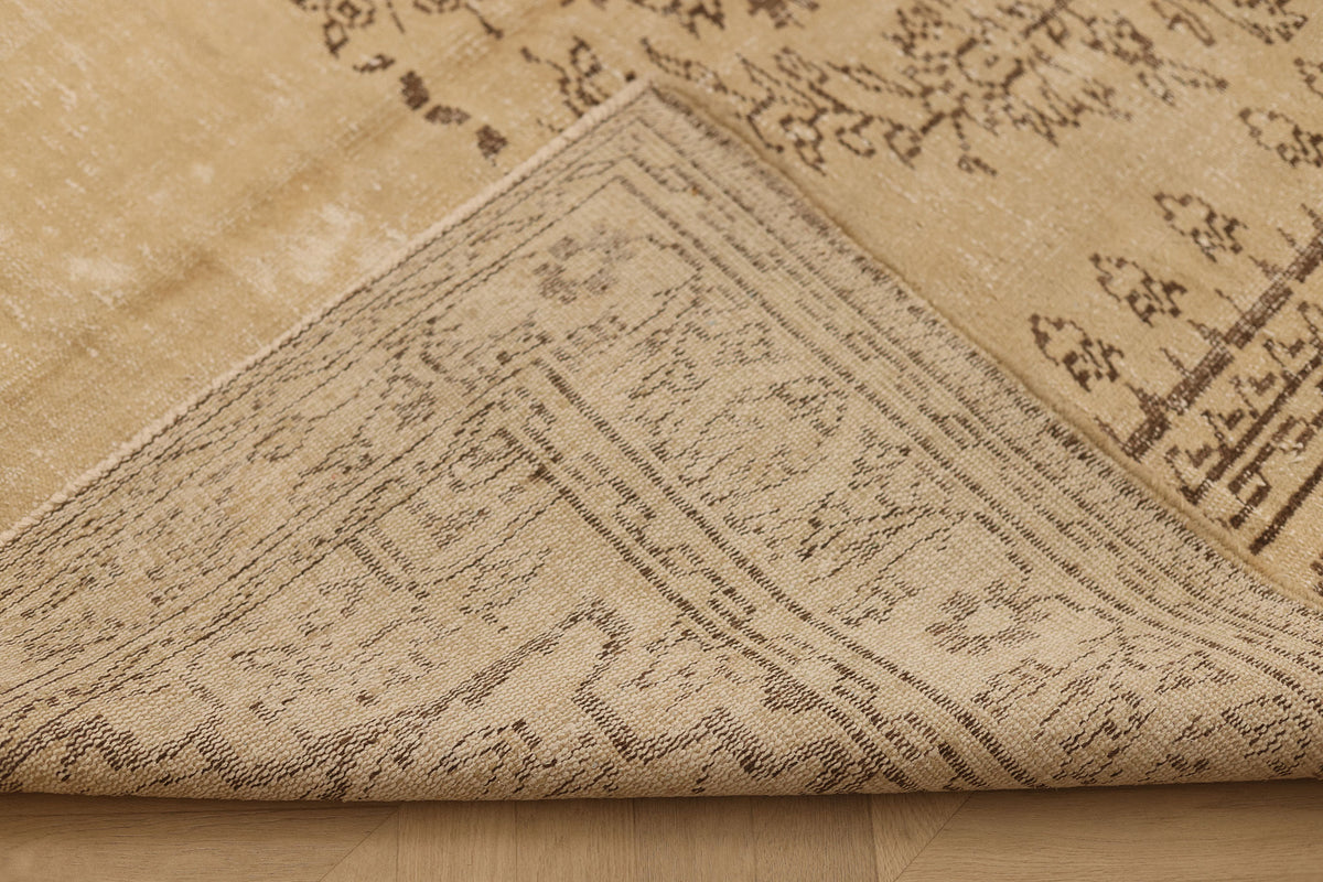 Vintage Manisa Turkish Area Rug 6x9 ft — Beige & Brown Distressed (No. 39903)