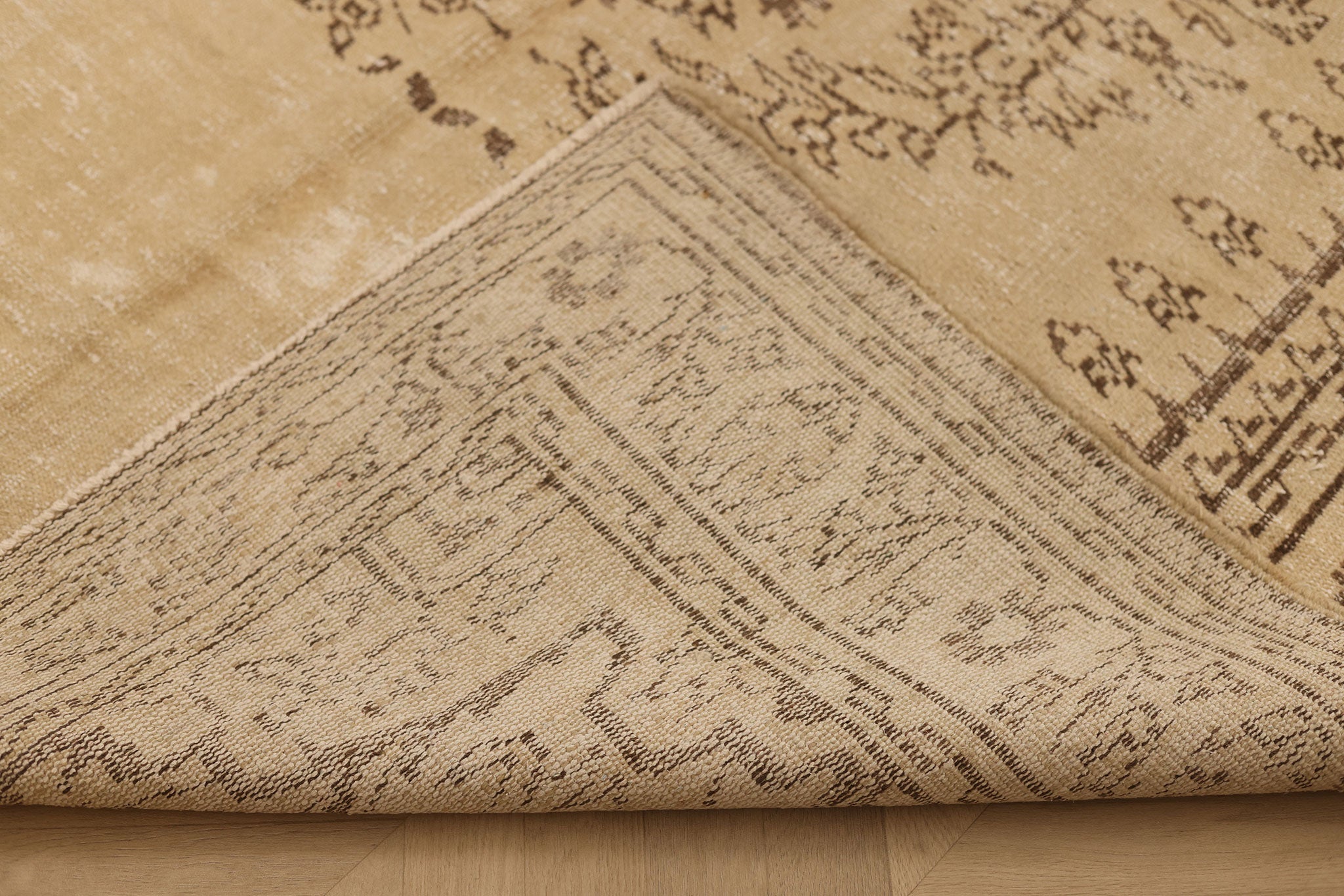 Vintage Manisa Turkish Area Rug 6x9 ft — Beige & Brown Distressed (No. 39903)