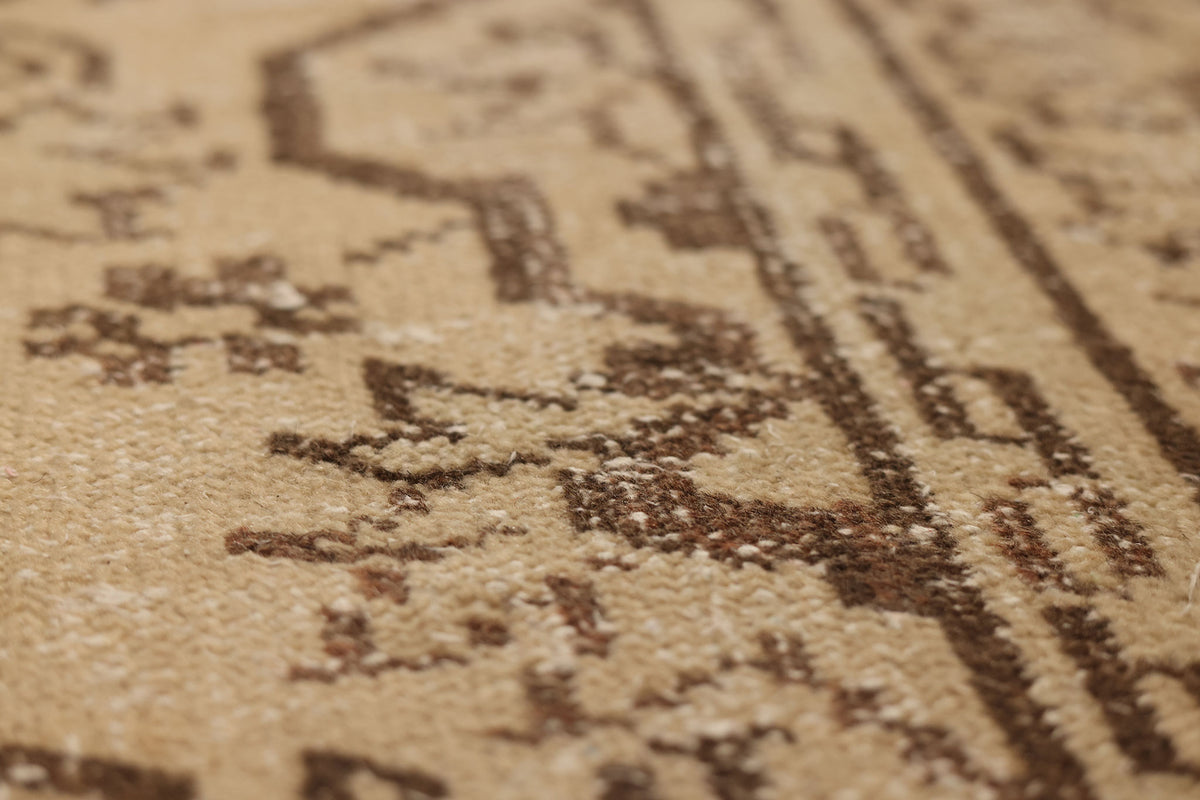 Vintage Manisa Turkish Area Rug 6x9 ft — Beige & Brown Distressed (No. 39903)