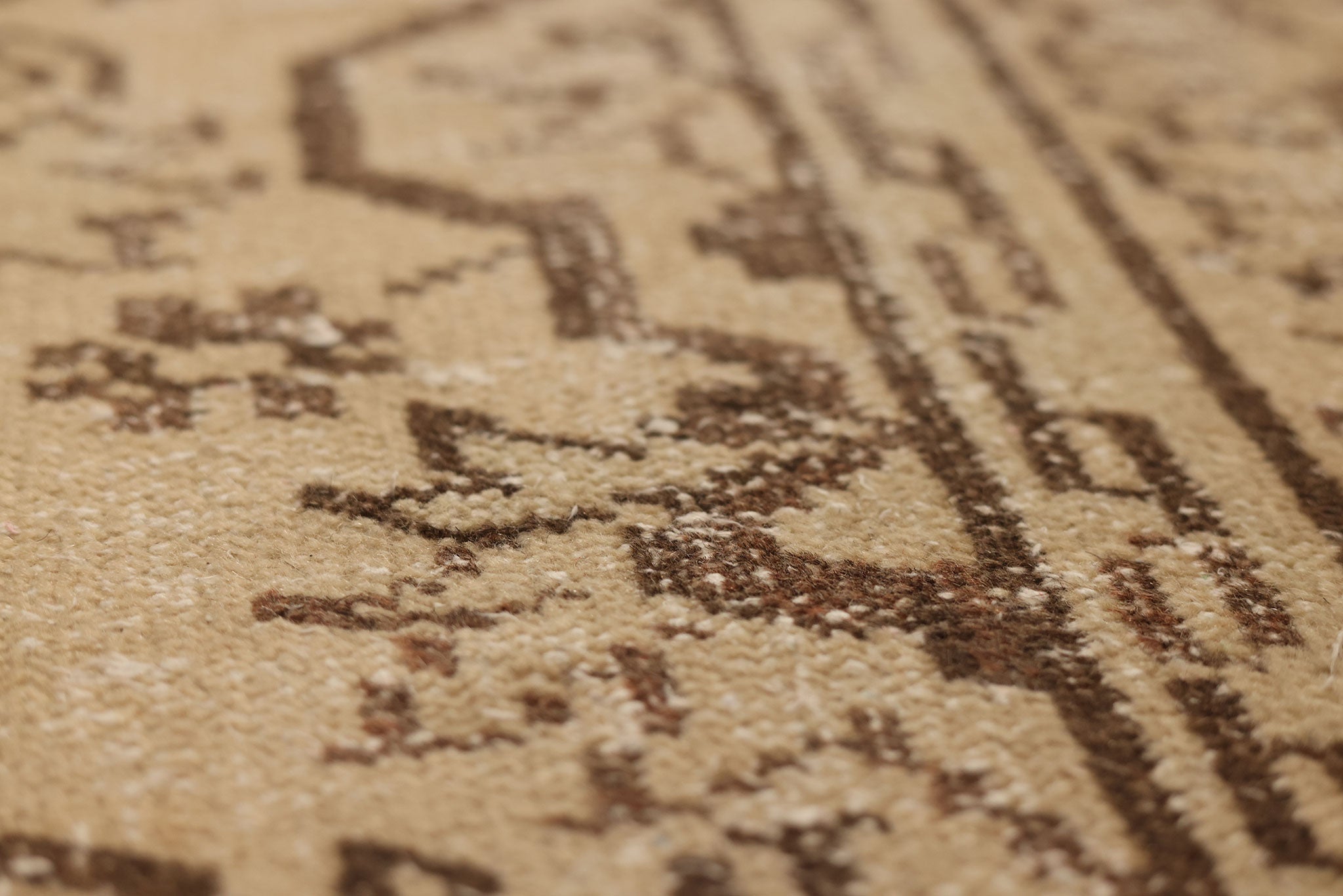 Vintage Manisa Turkish Area Rug 6x9 ft — Beige & Brown Distressed (No. 39903)
