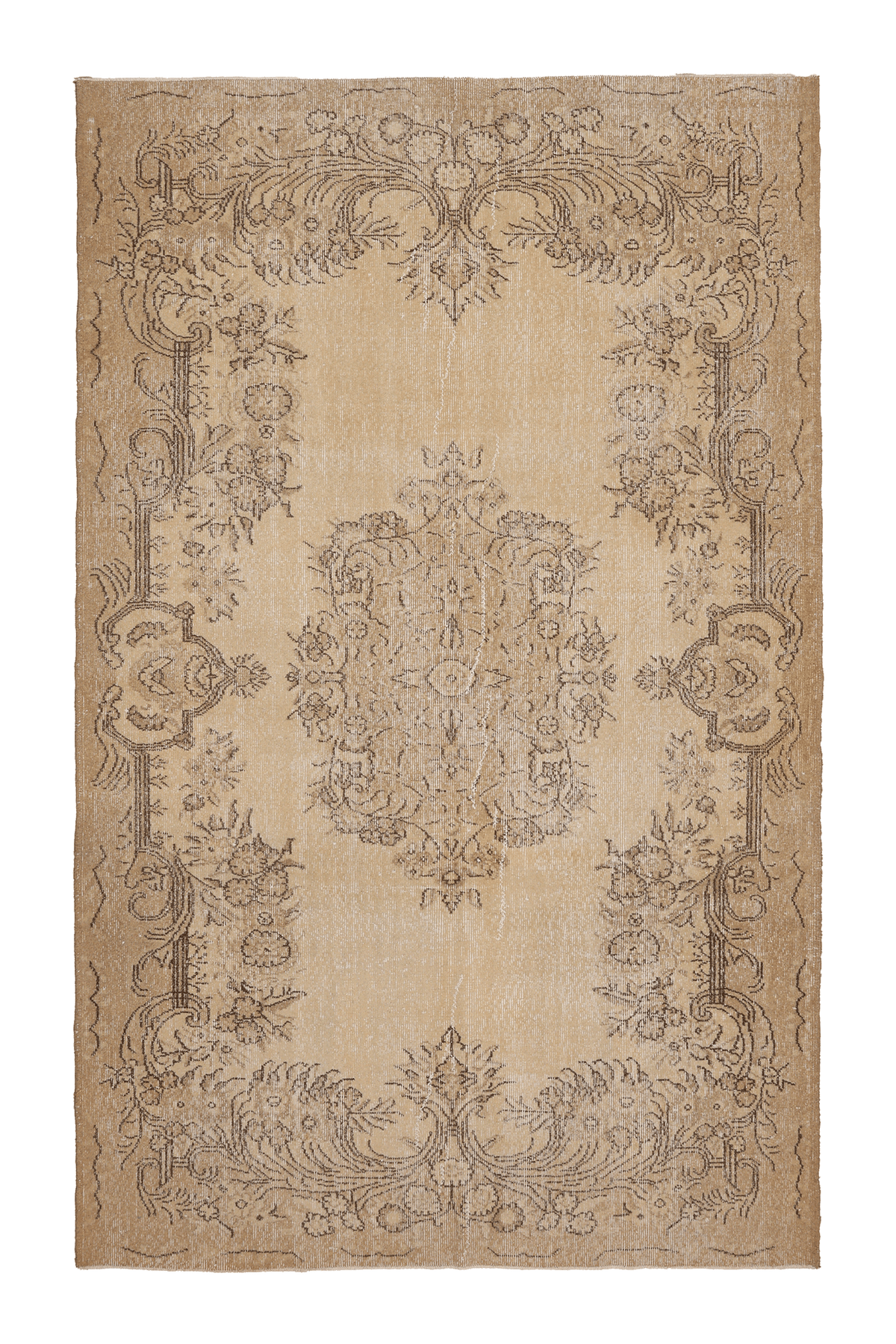 Vintage Isparta Turkish Area Rug 5x9 ft — Beige & Brown Floral (No. 39906)