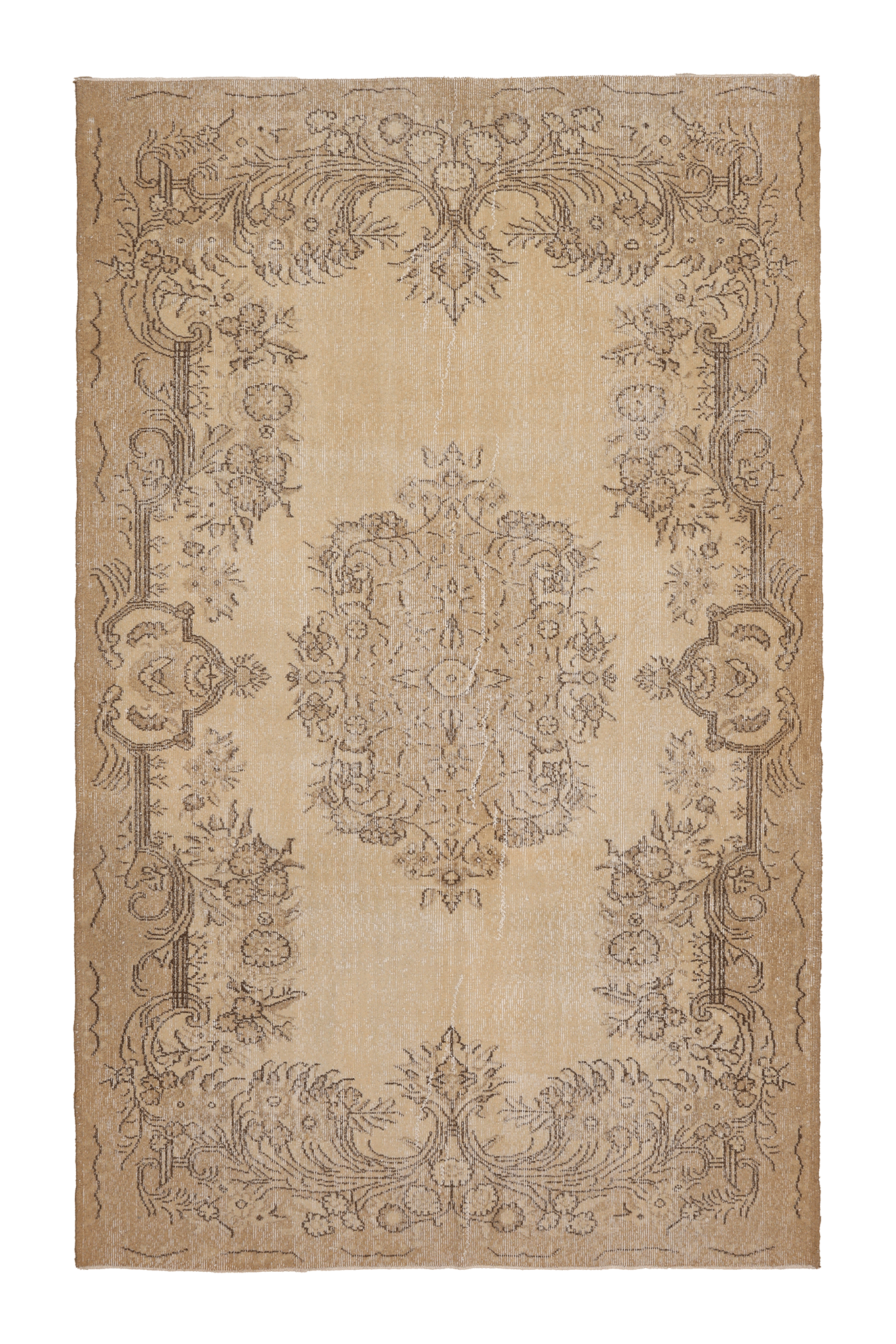 Vintage Isparta Turkish Area Rug 5x9 ft — Beige & Brown Floral (No. 39906)