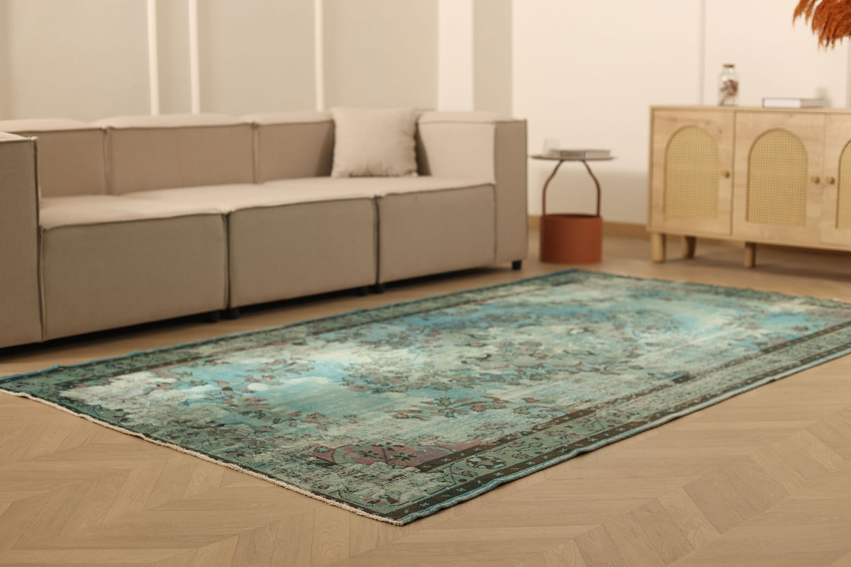 Vintage Isparta Turkish Area Rug 5x9 ft — Blue & Gray Overdyed (No. 39908)