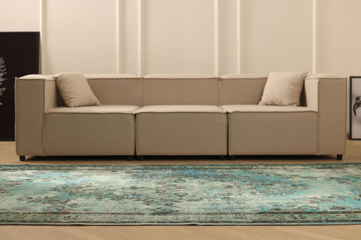 Vintage Isparta Turkish Area Rug 5x9 ft — Blue & Gray Overdyed (No. 39908)