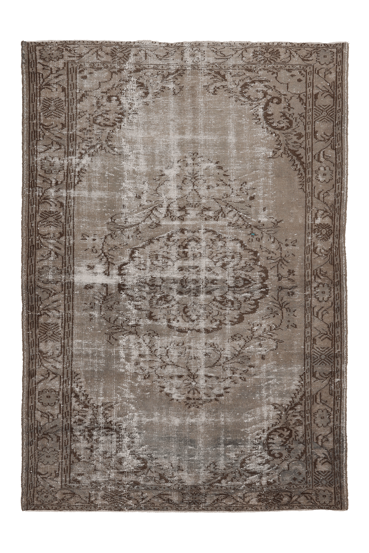 Vintage Manisa Turkish Area Rug 6x9 ft — Beige & Brown Distressed