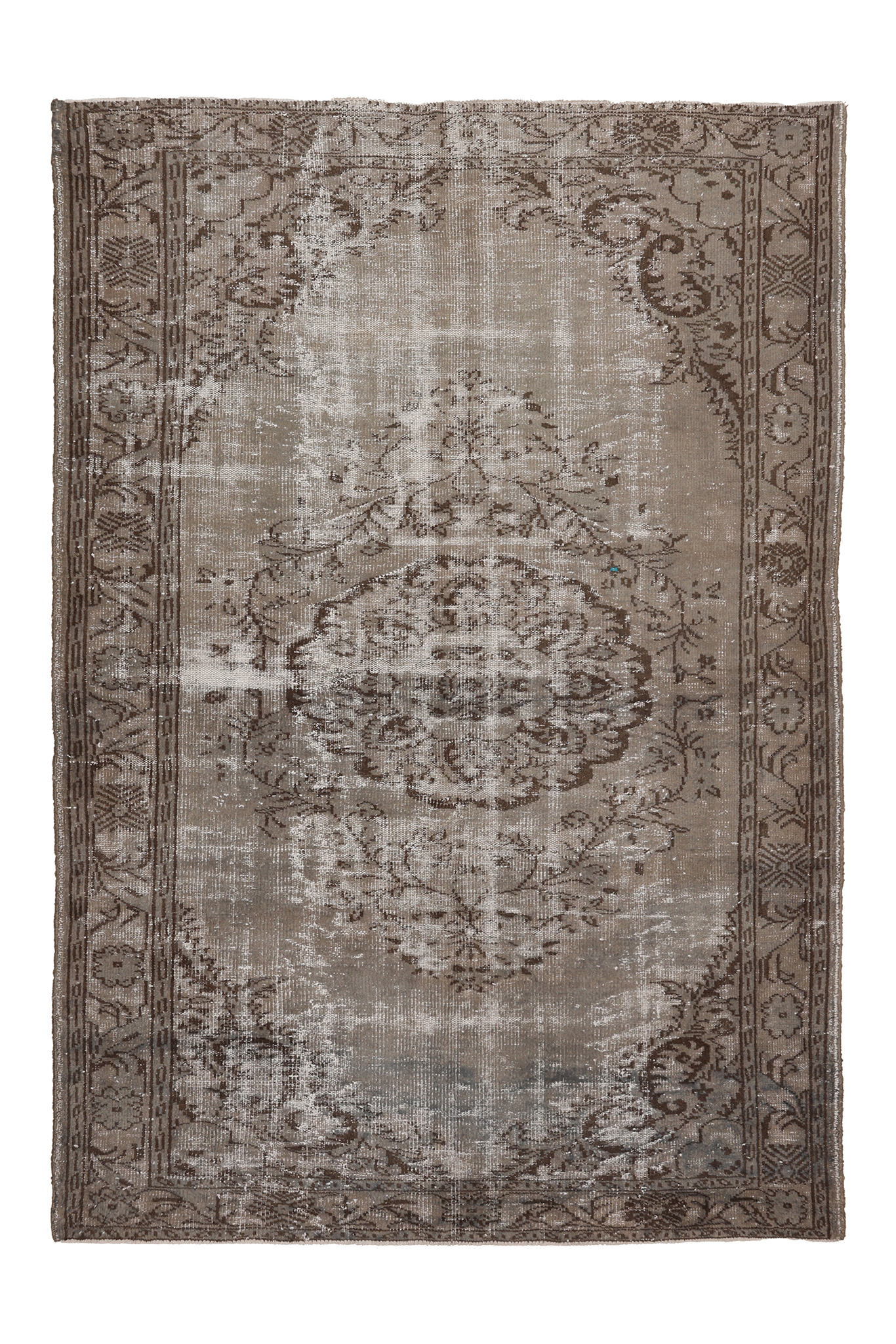 Vintage Manisa Turkish Area Rug 6x9 ft — Beige & Brown Distressed