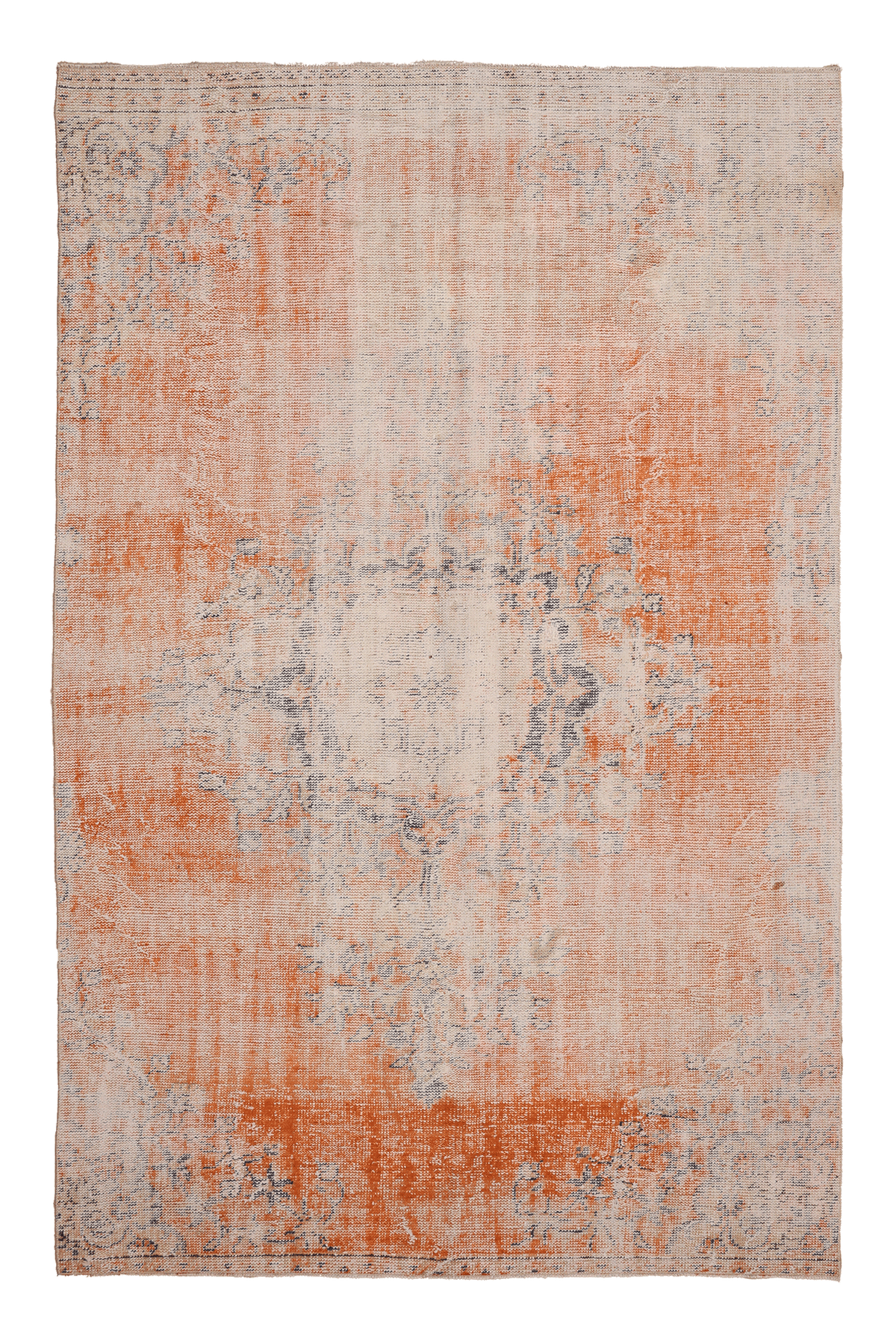 Vintage Manisa Turkish Area Rug 5x9 ft — Orange & Beige Distressed (No. 39911)