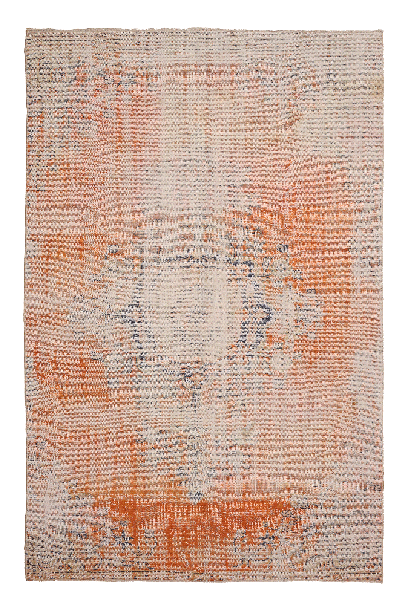 Vintage Manisa Turkish Area Rug 5x9 ft — Orange & Beige Distressed (No. 39911)