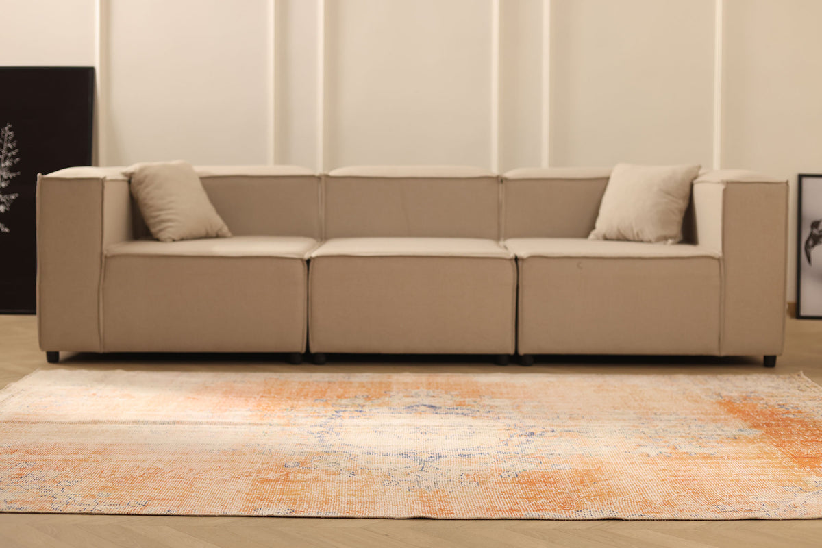 Vintage Manisa Turkish Area Rug 5x9 ft — Orange & Beige Distressed (No. 39911)