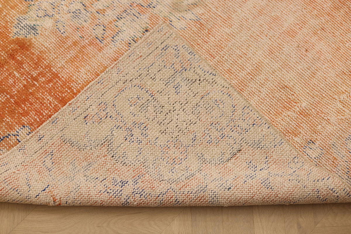 Vintage Manisa Turkish Area Rug 5x9 ft — Orange & Beige Distressed (No. 39911)