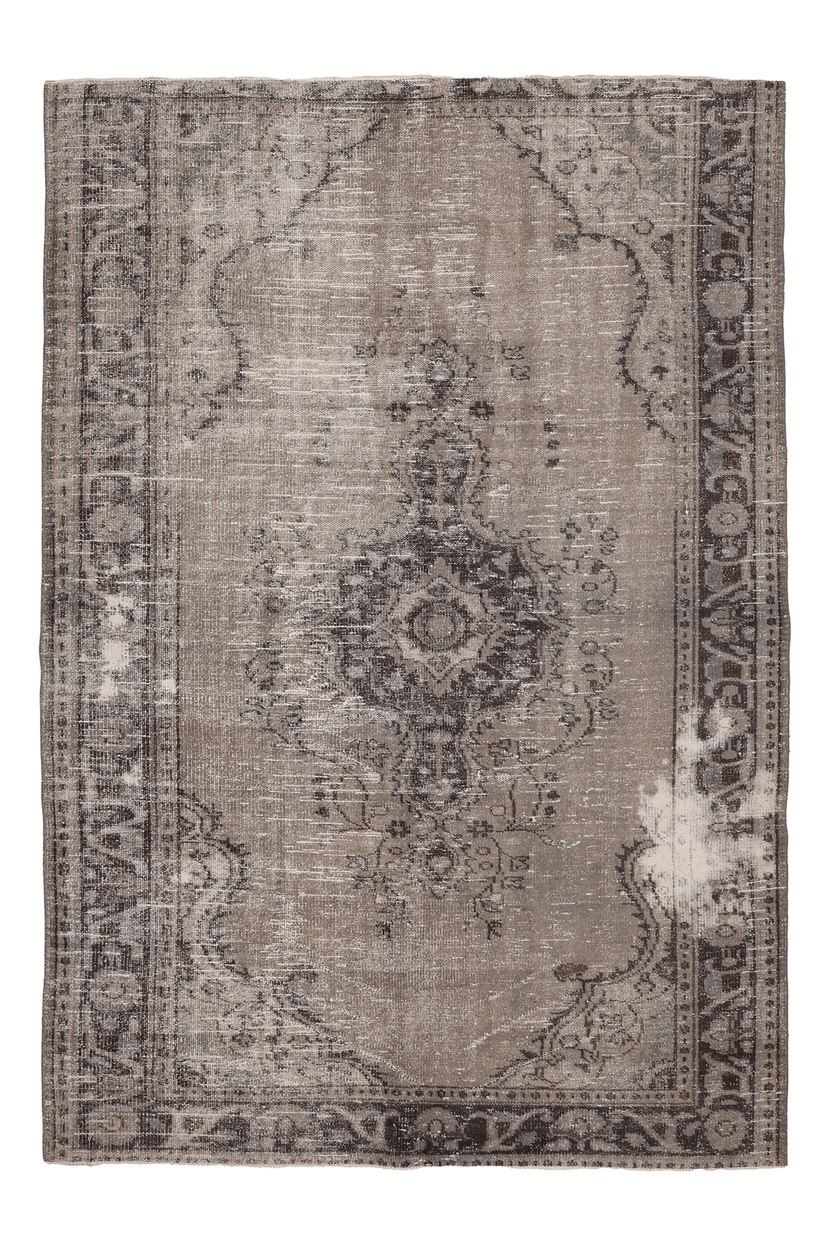 Vintage Manisa Turkish Area Rug 6x8 ft — Gray & Beige Distressed