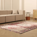 Vintage Manisa Turkish Area Rug 5x7 ft — Beige & Red Distressed