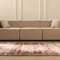 Vintage Manisa Turkish Area Rug 5x7 ft — Beige & Red Distressed