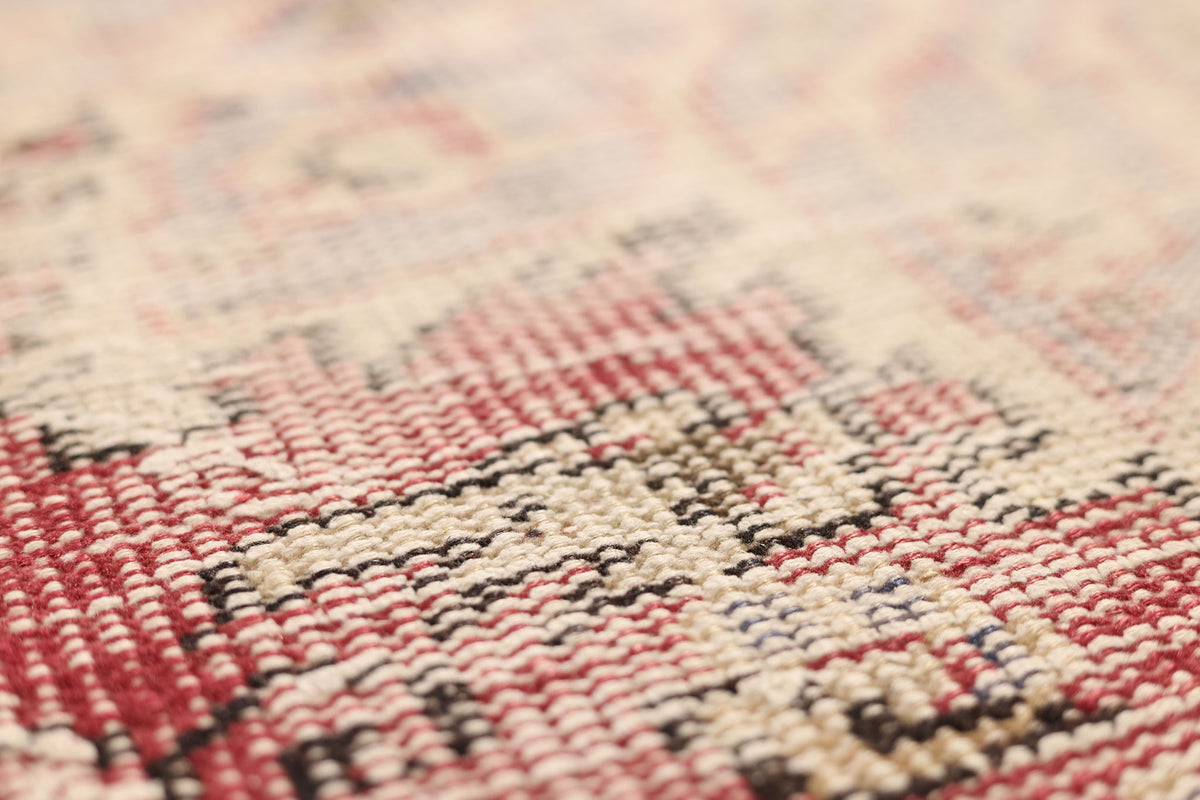 Vintage Manisa Turkish Area Rug 5x7 ft — Beige & Red Distressed