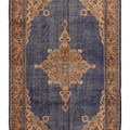 Vintage Isparta Turkish Area Rug 5x8 ft — Blue & Orange Floral
