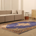 Vintage Isparta Turkish Area Rug 5x8 ft — Blue & Orange Floral